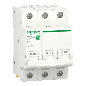 R9F02316 Автоматический выключатель Schneider Electric Resi9, 3 полюса, 16A, тип B, 6kA (ШНАЙДЕР) R9F02316 Автоматический выключатель Schneider Electric Resi9, 3 полюса, 16A, тип B, 6kA (ШНАЙДЕР)